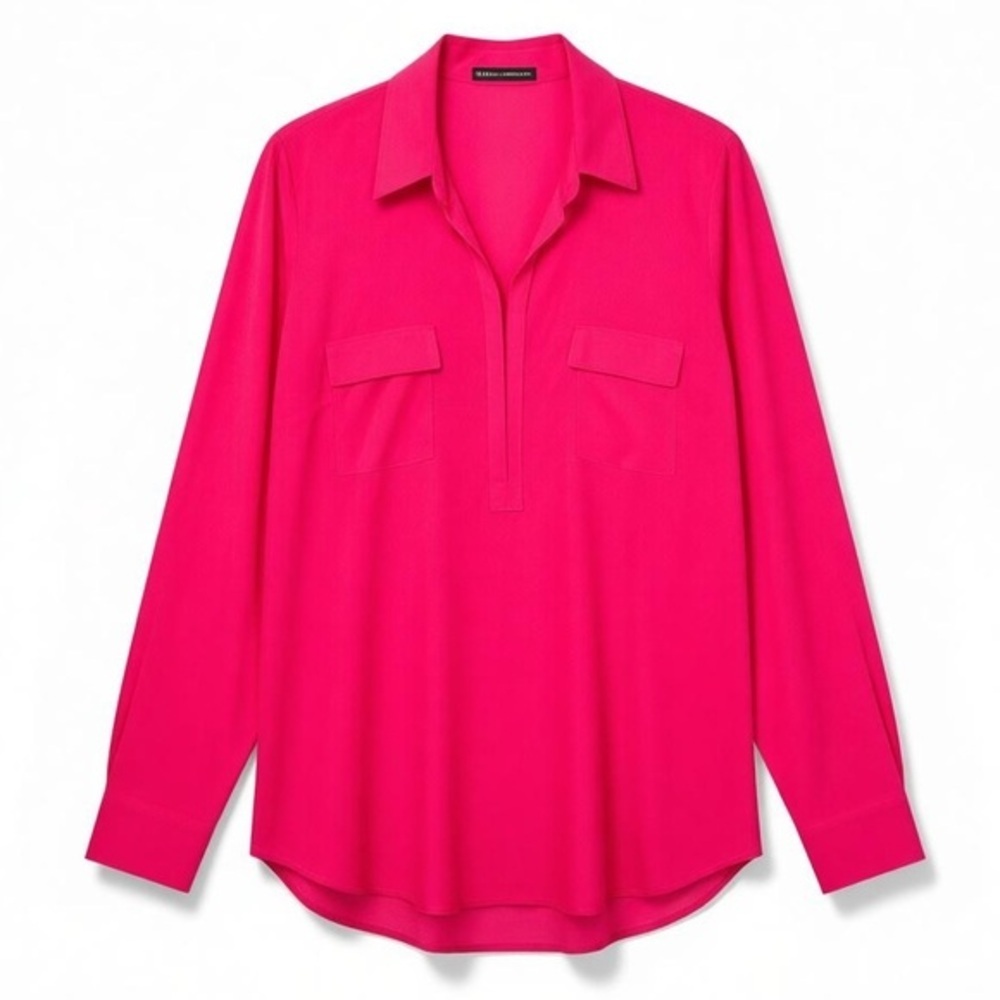 4/$20 Grace Elements Hot Pink Long Sleeve Shirtdress Popover Tunic Size Medium - Picture 2 of 4
